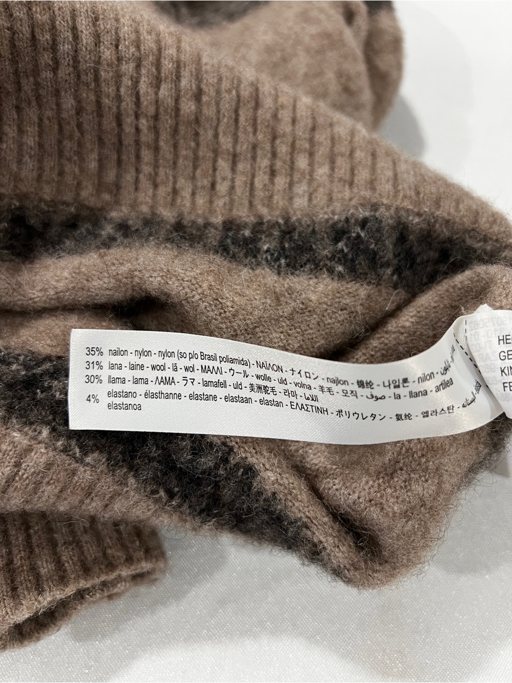 ZARA Sweater Mock-Neck Fair Isle Nordic Size Medium Wool Blend Brown Long Sleeve - Picture 5 of 6